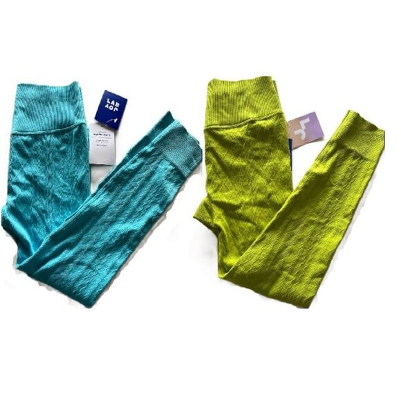 JoyLab Women's Seamless Cable Knit 7/8 Leggings Blue/Green Size Medium 2Pk - Picture 1 of 8